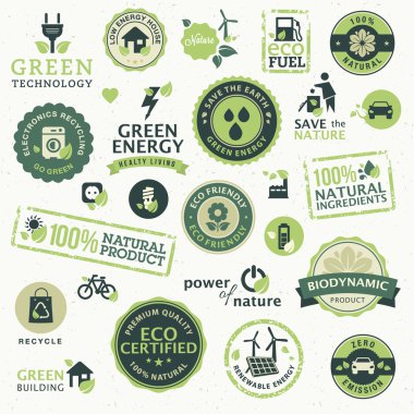 Set of labels and elements for green technology