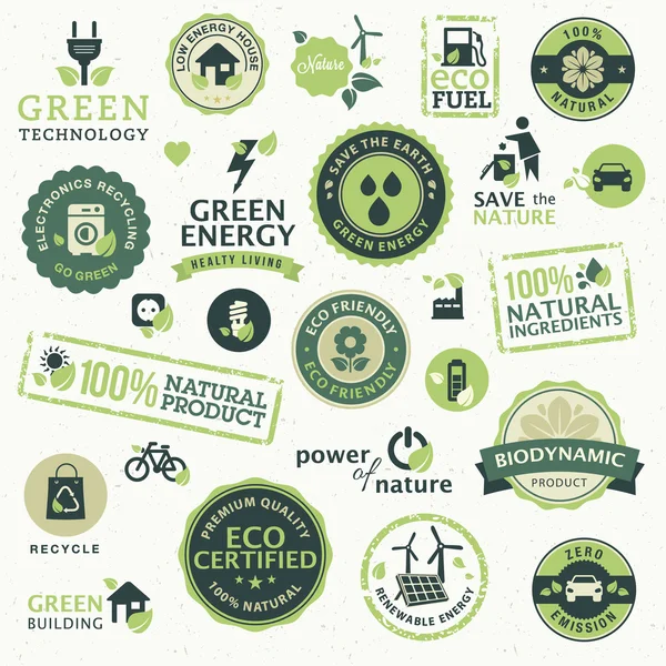 Conjunto de etiquetas y elementos para la tecnología verde — Vector de stock