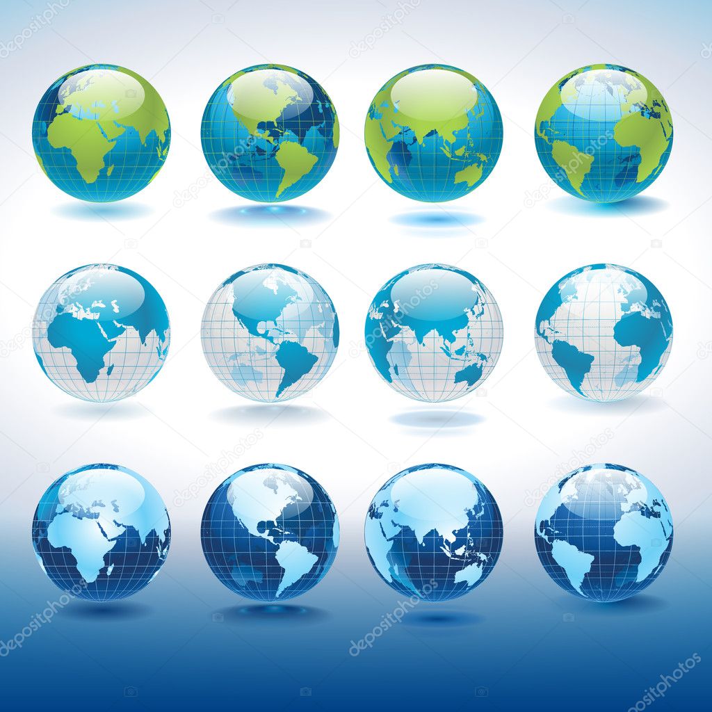 Set of vector globe icons