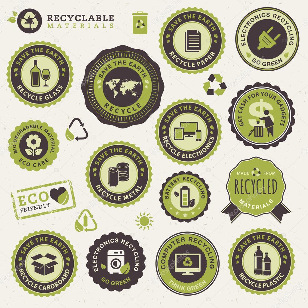 Set of labels and stickers for recycling