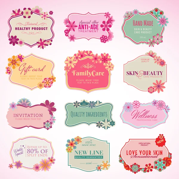 Set van cosmetica labels en stickers — Stockvector