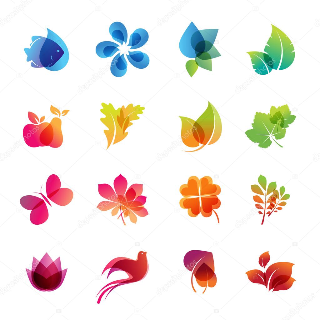 Colorful nature icon set