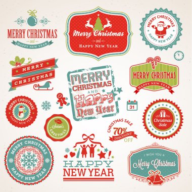etiketleri ve Noel ve yeni yıl için öğeleri kümesi