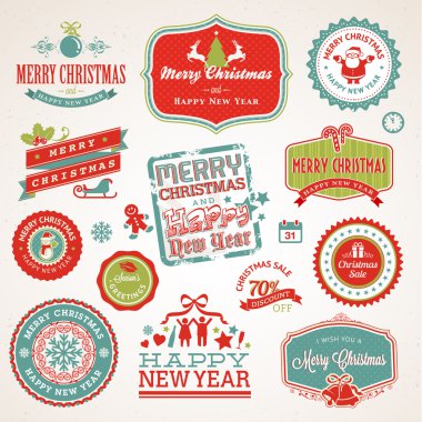 Set of labels and elements for Christmas and New Year clipart