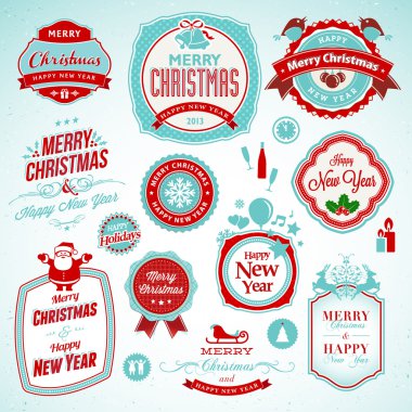 Set of stickers and badges for New Year and Christmas clipart