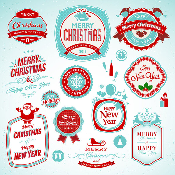 Set of stickers and badges for New Year and Christmas