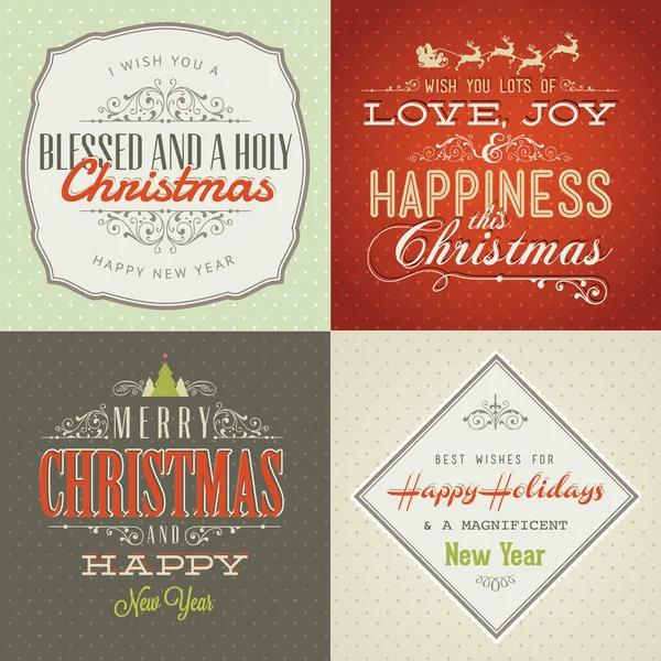 Conjunto de tarjetas de Navidad y Año Nuevo estilo vintage — Vector de stock