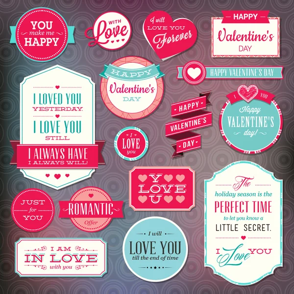 Sada štítků a znaků pro Valentine `s Day Stock Vektory