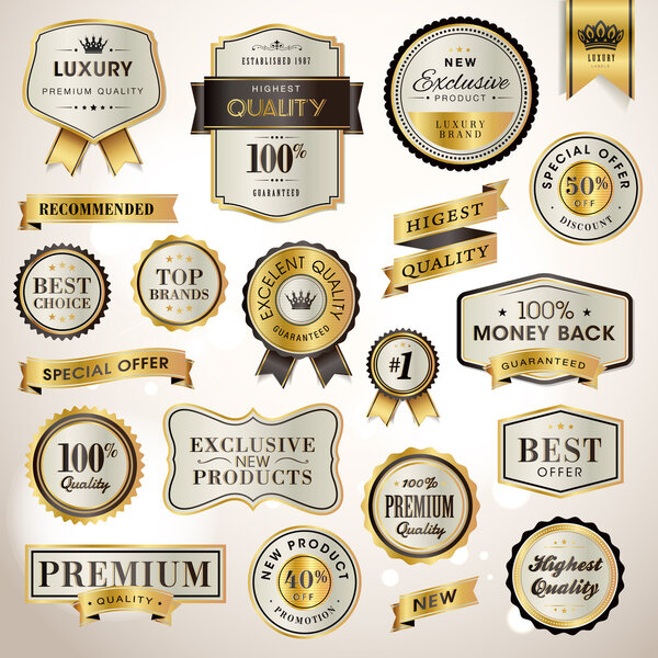 Set luxury labels and ribbons