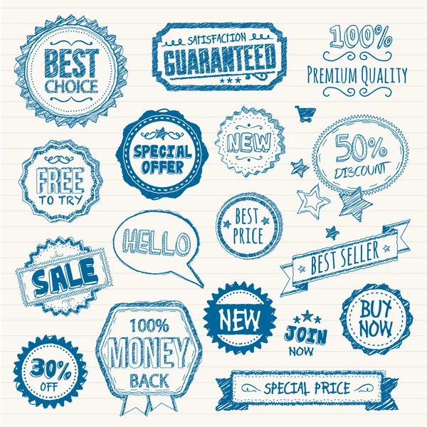 Set of hand drawn style badges and elements — Stock Vector