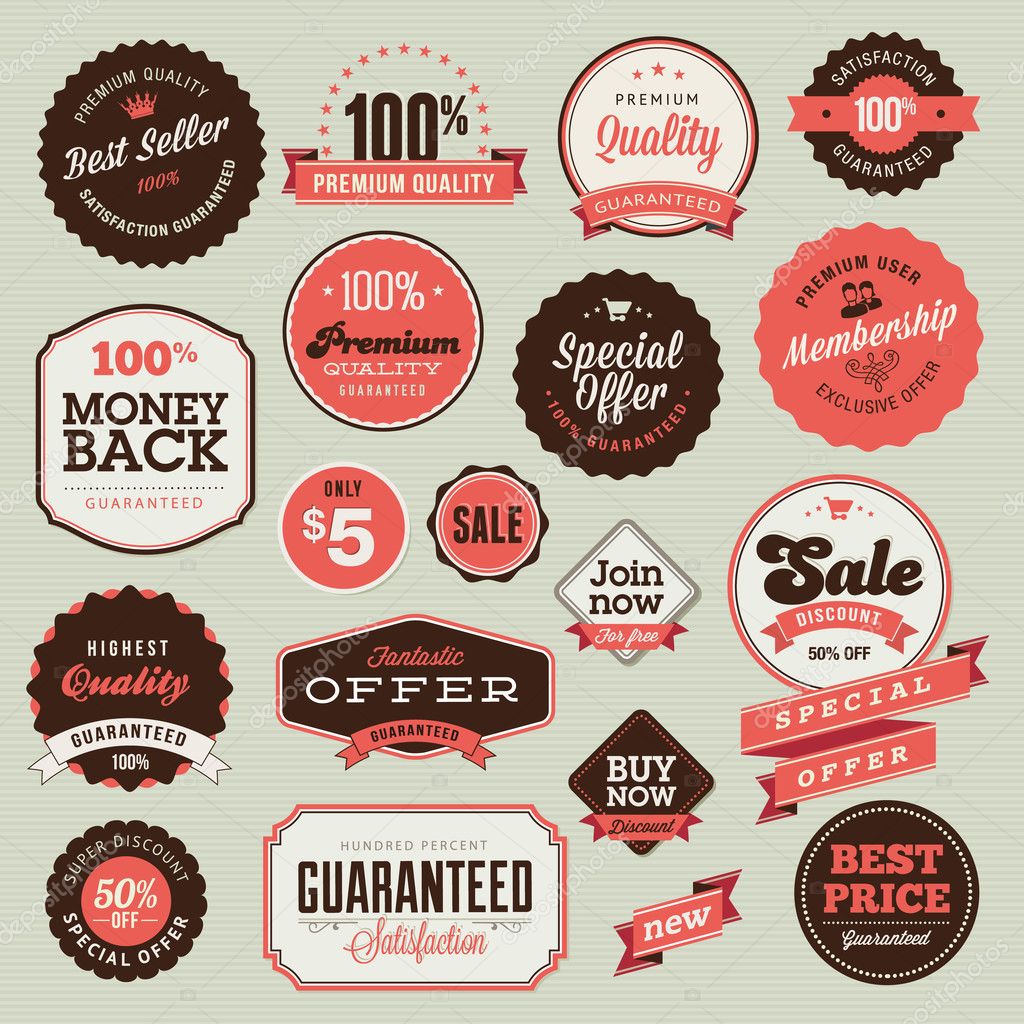 Set of vintage badges and labels for sale