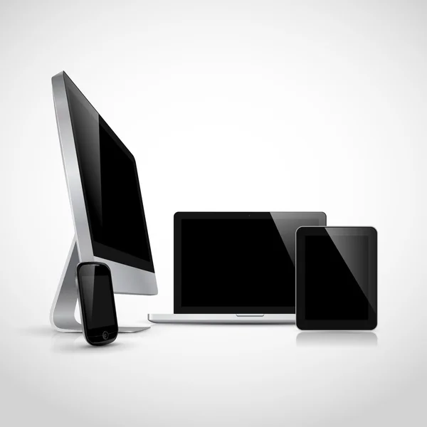 Vector realista portátil, tableta, monitor y plantilla de teléfono móvil — Vector de stock