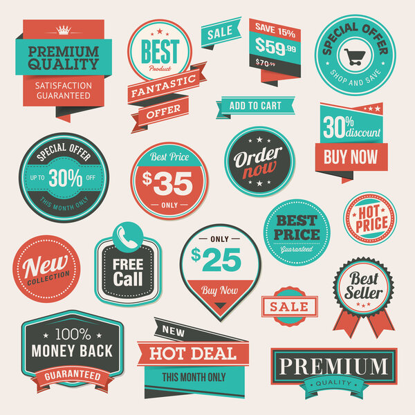 Set of vintage badges and stickers