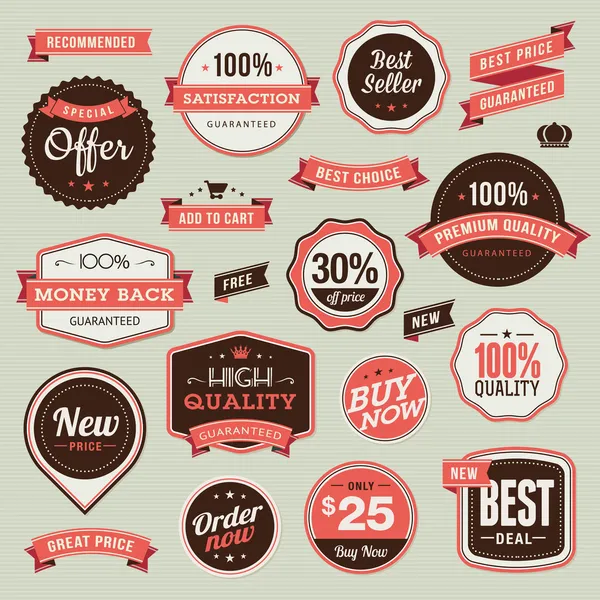 Set of vintage badges and ribbons — Stock Vector