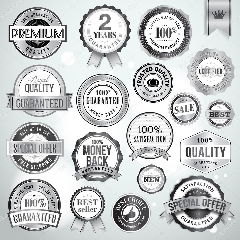 Set of luxury silver badges and stickers
