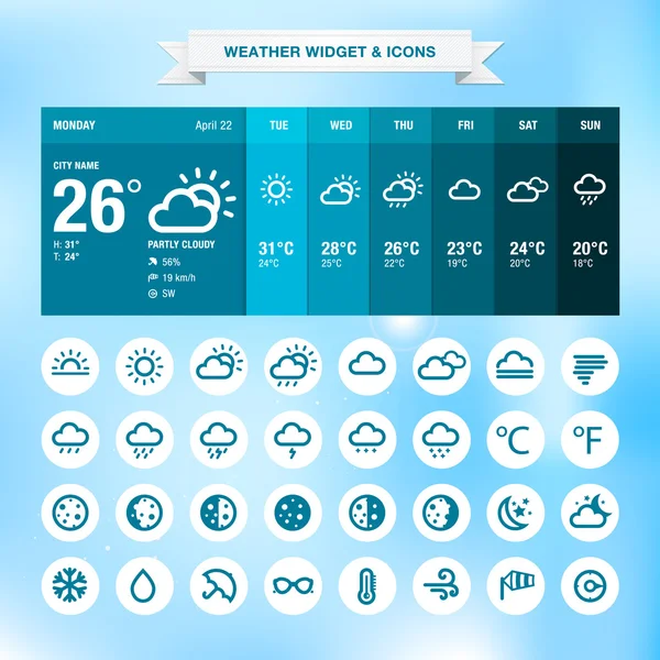 Widget météo et icônes — Image vectorielle