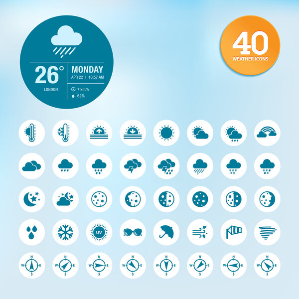 Set of weather icons and widget template