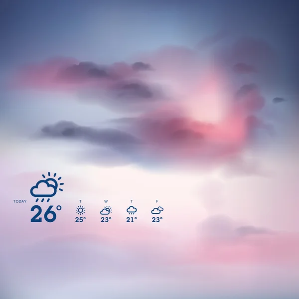 Plantilla de pronóstico del tiempo y fondo del tema atardecer — Vector de stock