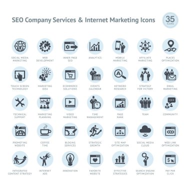 seo şirket hizmet ve internet pazarlama simgeler kümesi