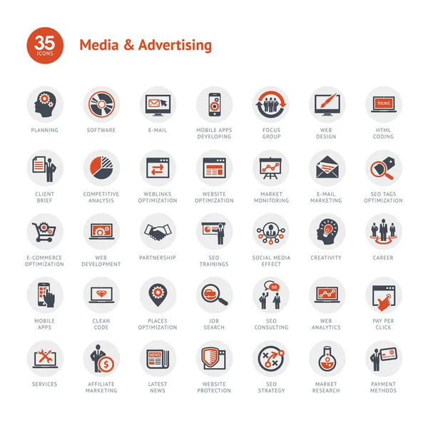 Icônes Médias et Publicité — Image vectorielle