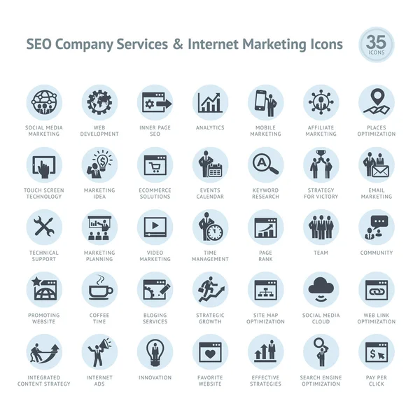 Ensemble d'icônes de service et de marketing Internet de la société SEO — Image vectorielle