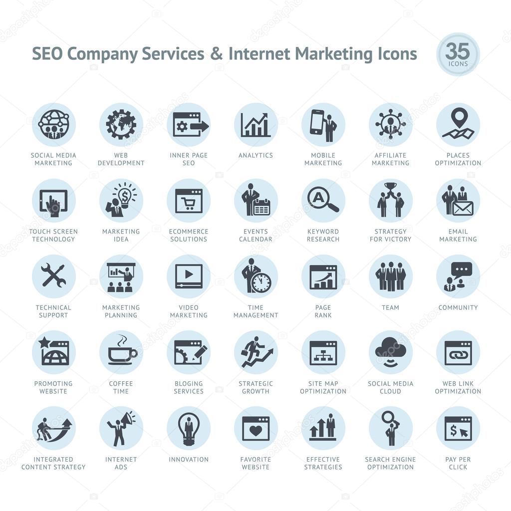 Set of SEO company service and Internet marketing icons