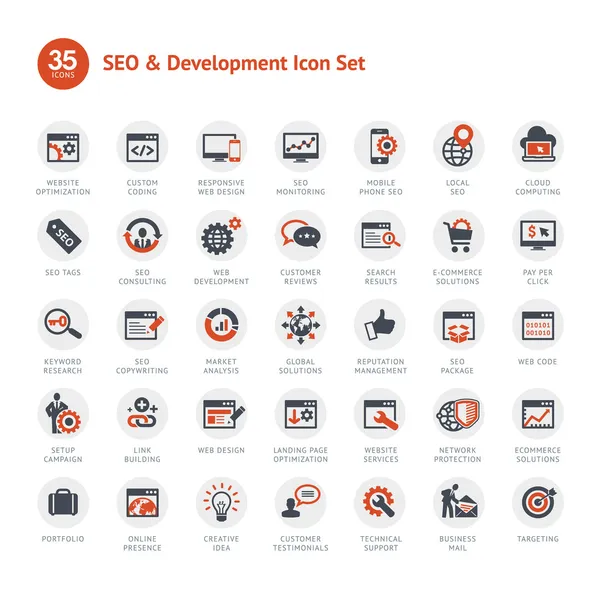 Conjunto de ícones de SEO e desenvolvimento Ilustrações De Stock Royalty-Free