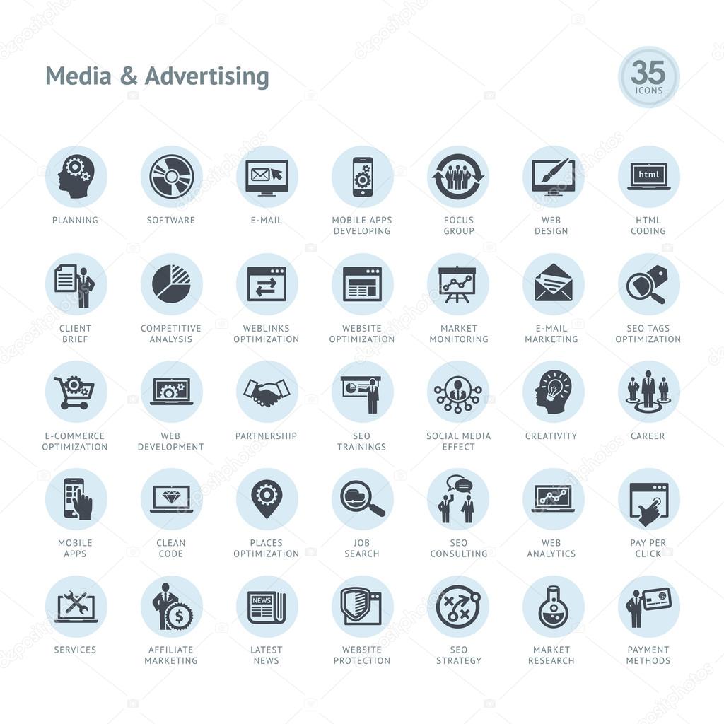 Set of media and advertising icons