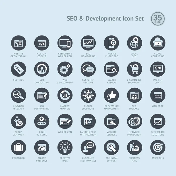 Conjunto de iconos de negocio para SEO y Desarrollo — Vector de stock