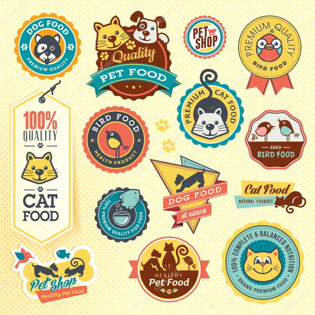 Set of labels and stickers for animals food