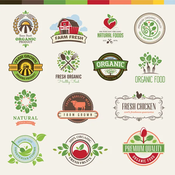 Set of badges and stickers for organic products — Stock Vector