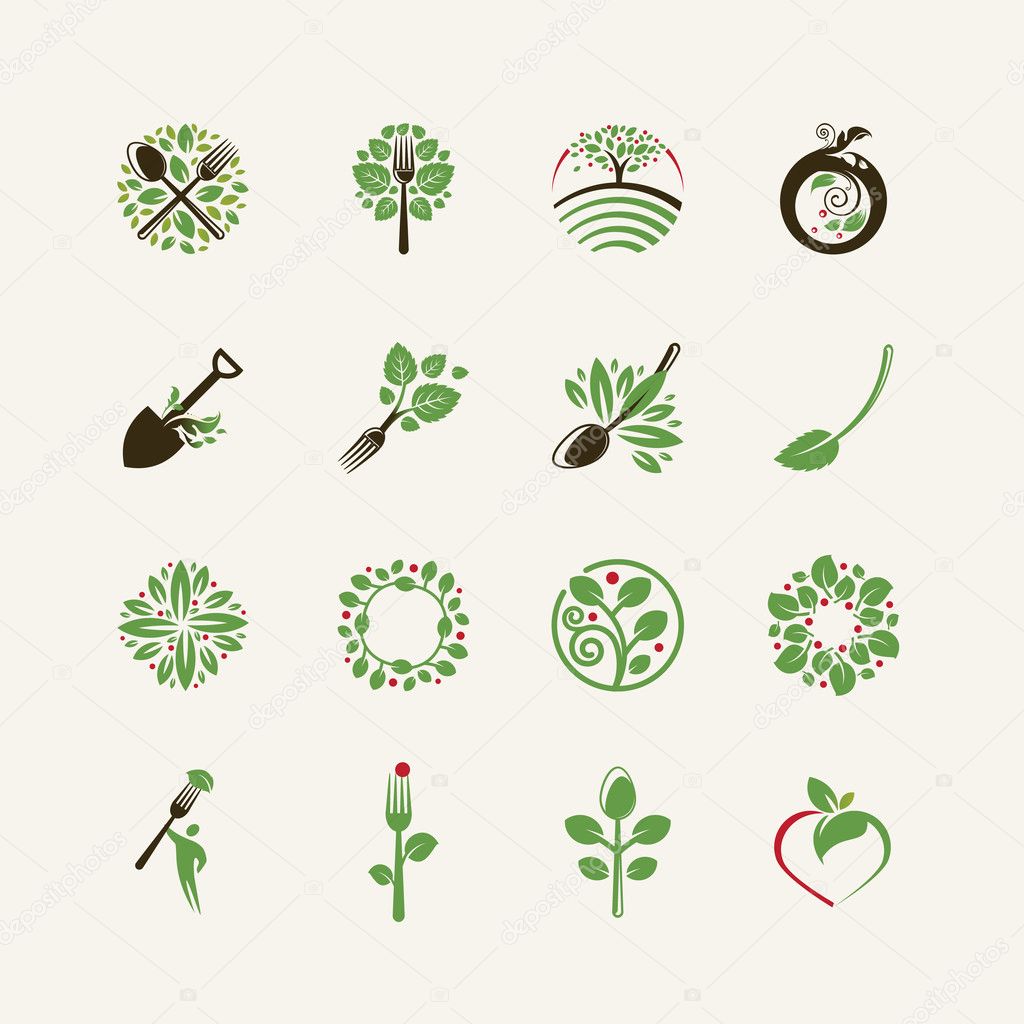 Set of organic food icons for the restaurants, food production, organic products