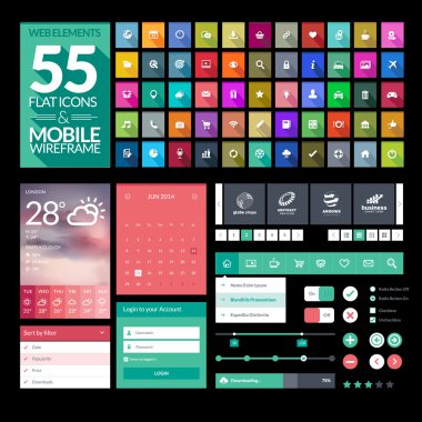 dizi düz tasarım simgeler, elemanları, widgets