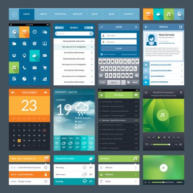 web ve mobil app için düz tasarım UI öğeleri kümesi