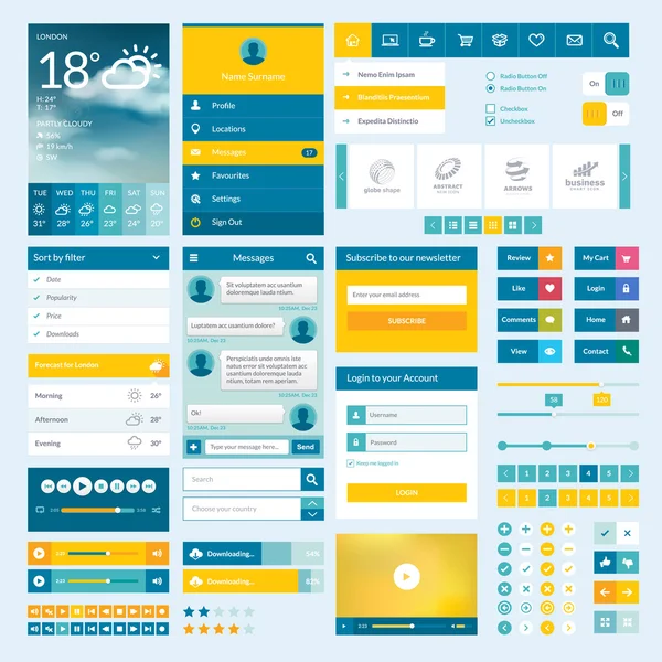 Conjunto de elementos web planos para aplicaciones móviles y diseño web — Vector de stock