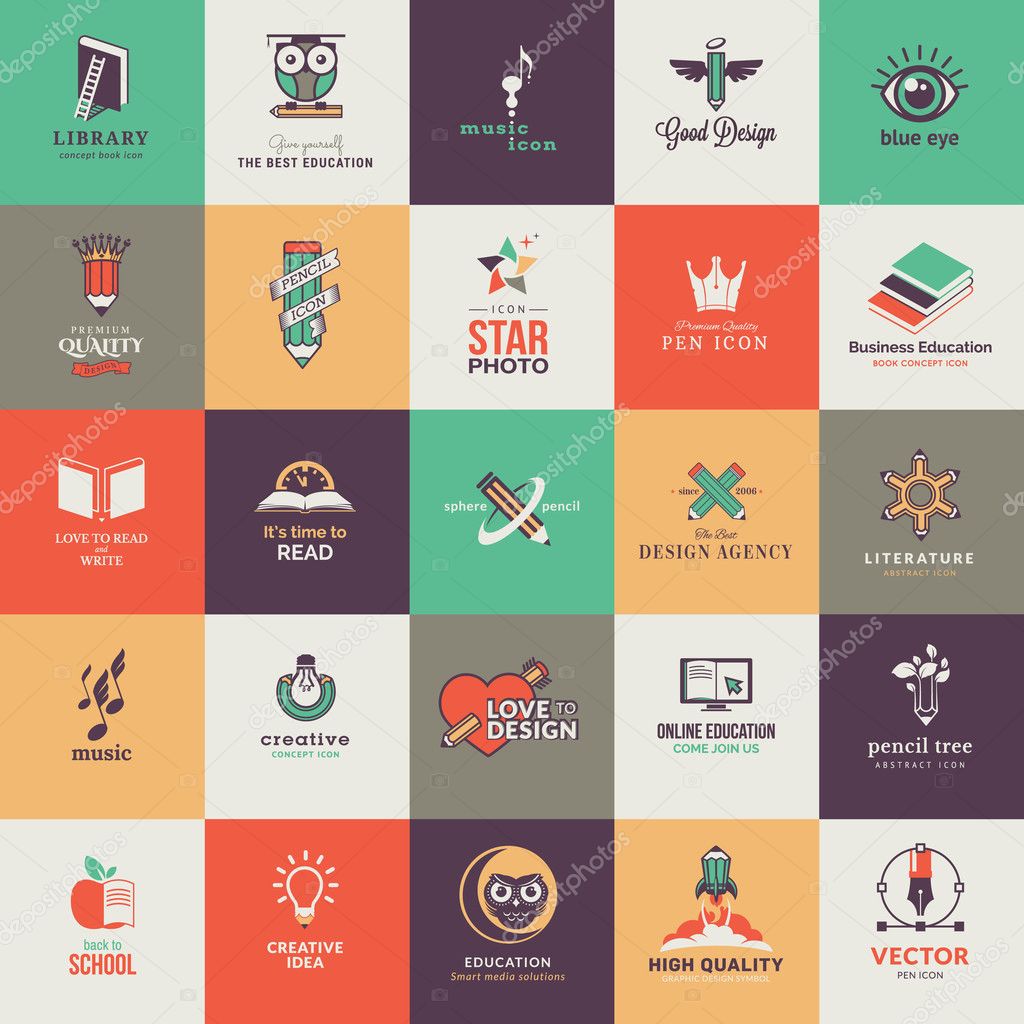 Set of vector icons for art and education