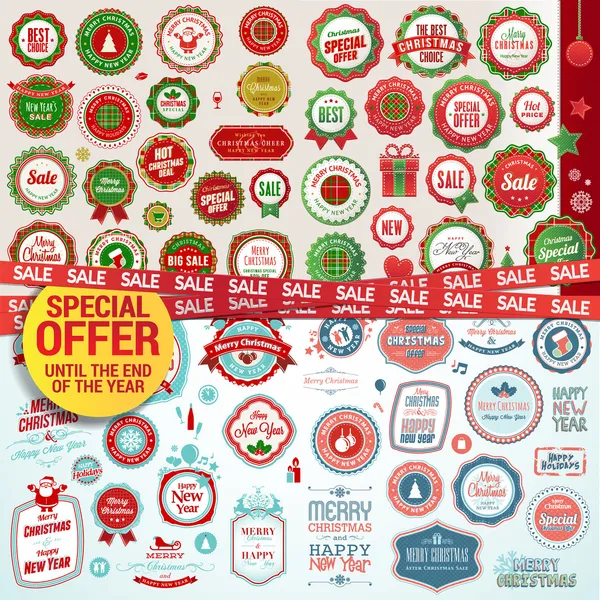 Set of labels, banners, stickers, badges and elements for Christmas and New Year — Stock Illustration Set of labels, banners, stickers, badges and elements for Christmas and New Year Stock Vector