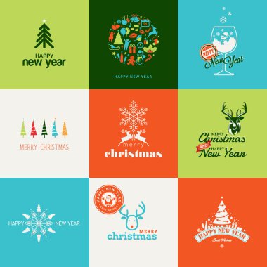Noel için elemanları ve yeni yıl tebrik kartları seti
