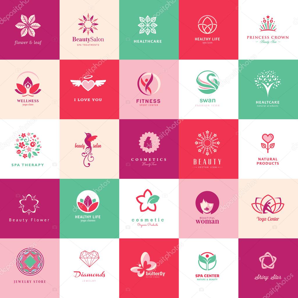 Set of icons for beauty, cosmetics, spa and wellness