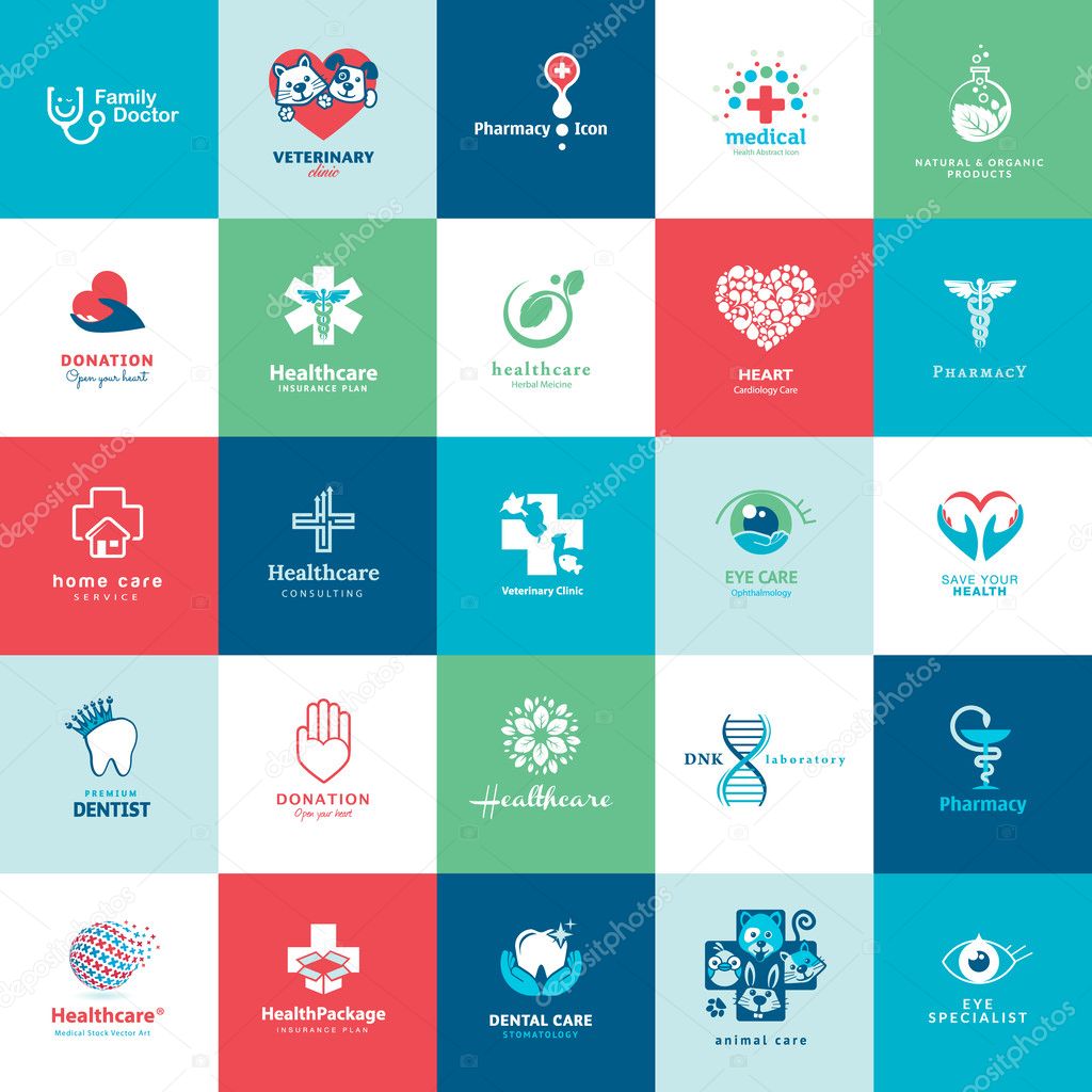 Set of vector icons for medicine, healthcare, pharmacy, veterinarian, dentist