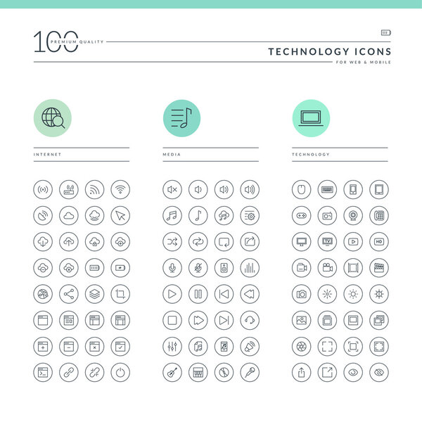 Набор иконок технологий для интернета и мобильных устройств
