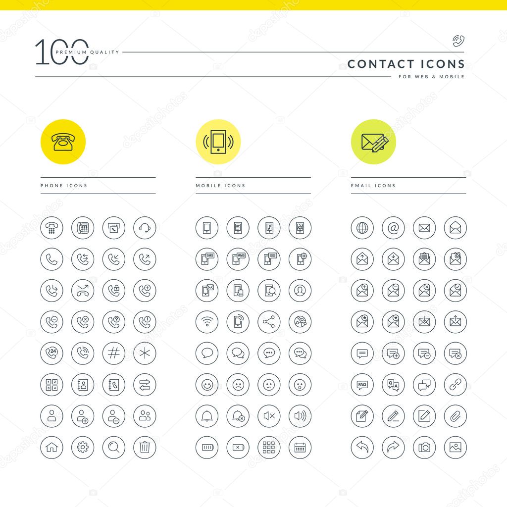 Set of contact icons for web and mobile