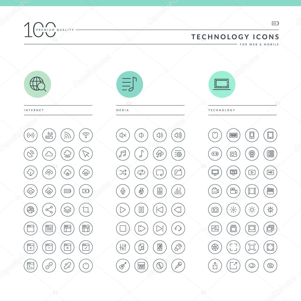Set of technology icons for web and mobile