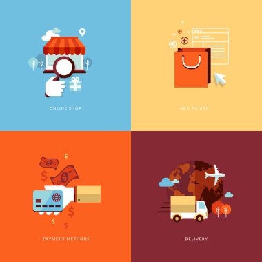 Set of flat design concept icons for online shopping