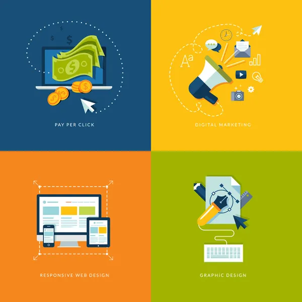 Conjunto de ícones de conceito de design plano para serviços e aplicativos web e móveis — Vetor de Stock