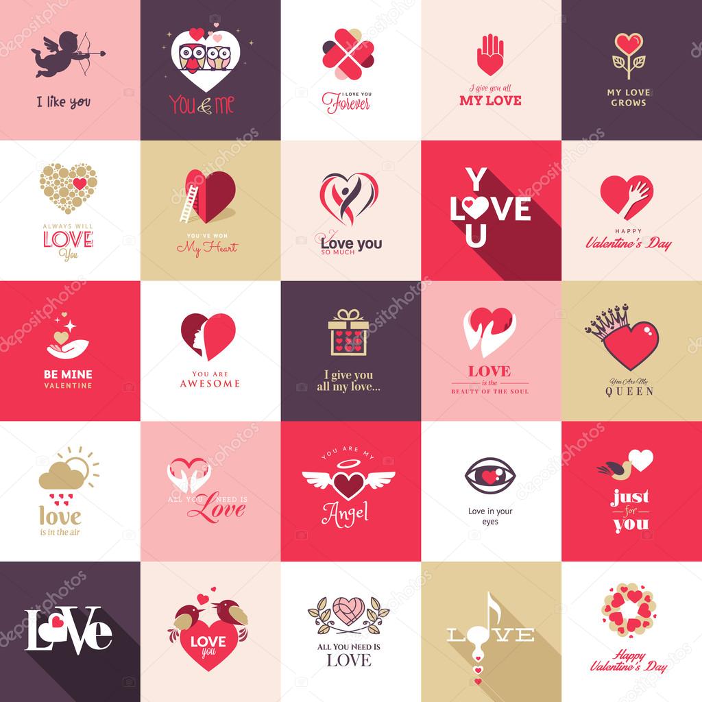 Big set of icons for Valentines day, Mothers day, wedding, love and romantic events