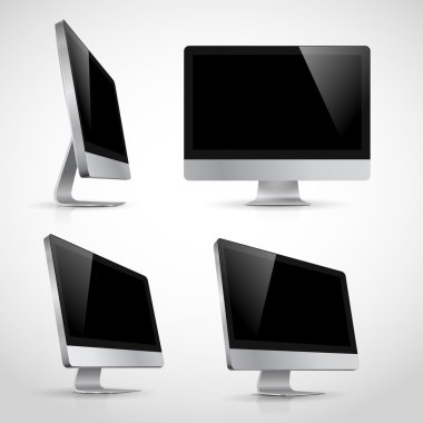 Realistic vector template of computer monitor in various positions. Isolated on white background.