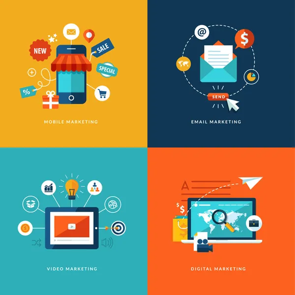 Flat design concept icons for internet marketing — Stockový vektor