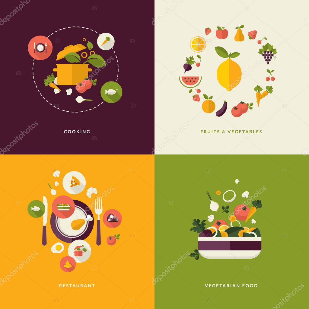 Set of flat design concept icons for food and restaurant