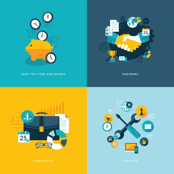 Conjunto de iconos de concepto de diseño plano para negocios — Vector de stock